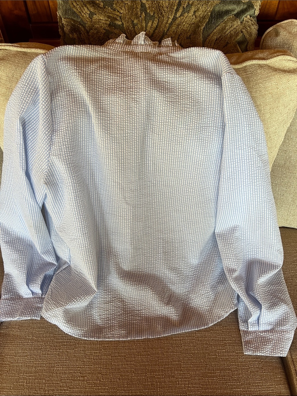 Light Blue Ruffled Front Button Blouse - Picture 4 of 4
